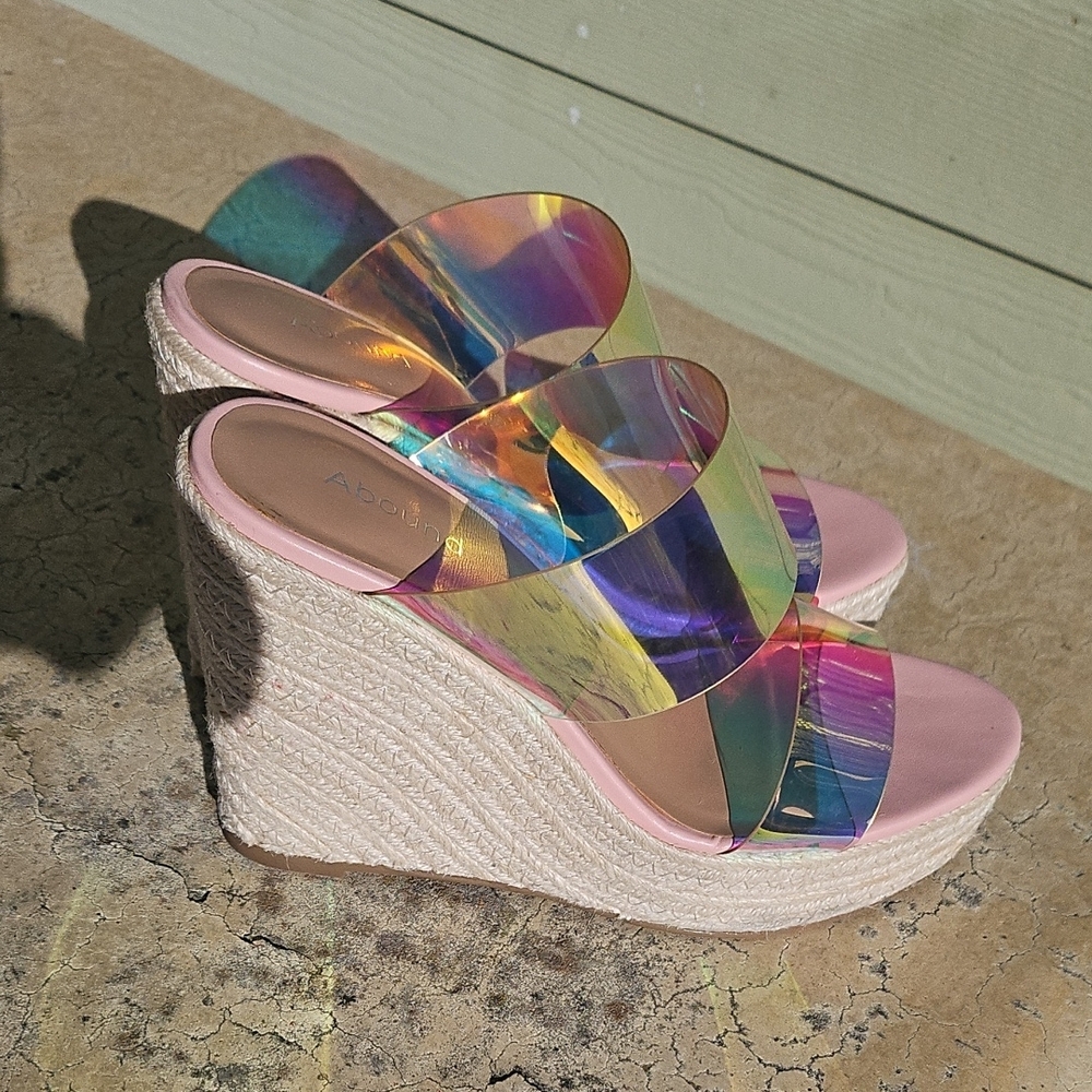 Iridescent Pink Wedge Slide - Women's Sandal - Picture 6 of 6